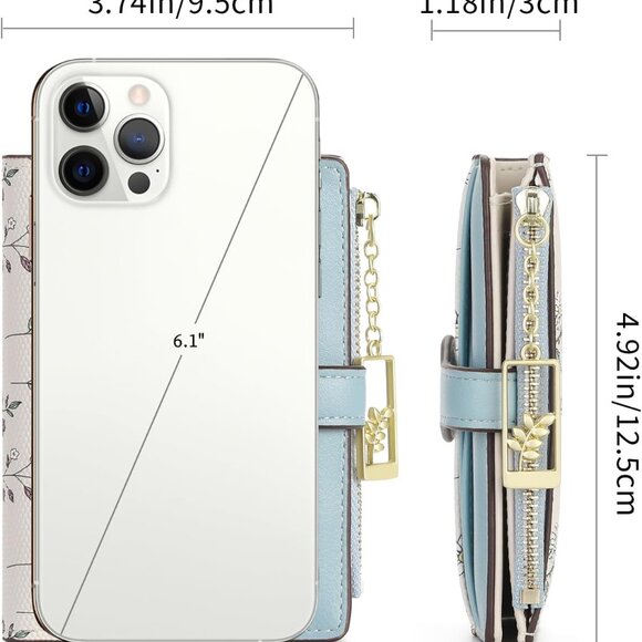 Small RFID Wallet for Women Vegan Leather Bifold with Zipper Pocket - Picture 3 of 6